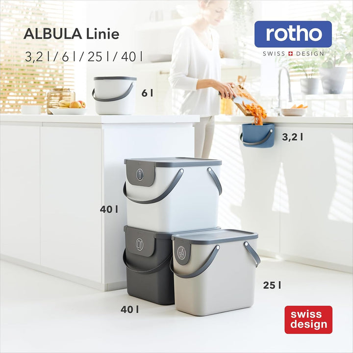 Rotho Albula 2er-Set Biomülleimer 6l mit Deckel und Henkel für die Küche, Kunststoff (PP) BPA-frei,