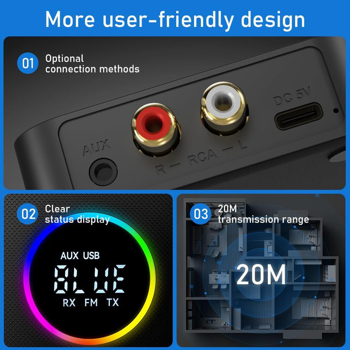 AXFEE Bluetooth 5.4 HiFi Empfänge, 2-in-1 Bluetooth 5.4 Sender &amp; Empfänger, für Musik-Streaming-Soun