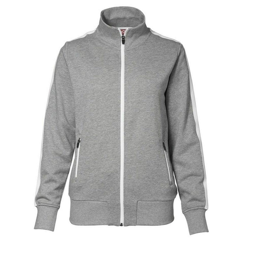 ID Damen Sweatjacke CARDIGAN m. Kontraststreifen (3XL, grau-meliert) Grau-Meliert