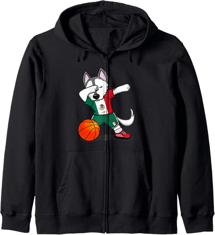 Dabbing Husky Hund Mexiko Basketball Mannschaft Flagge Sport Kapuzenjacke