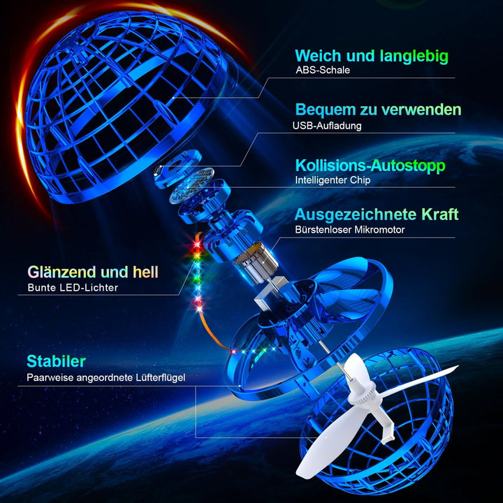 Fliegender Ball Spielzeug (Blau, Verbessert): LED Hover Orb, Boomerang Ball, Flying Toys für Mädchen