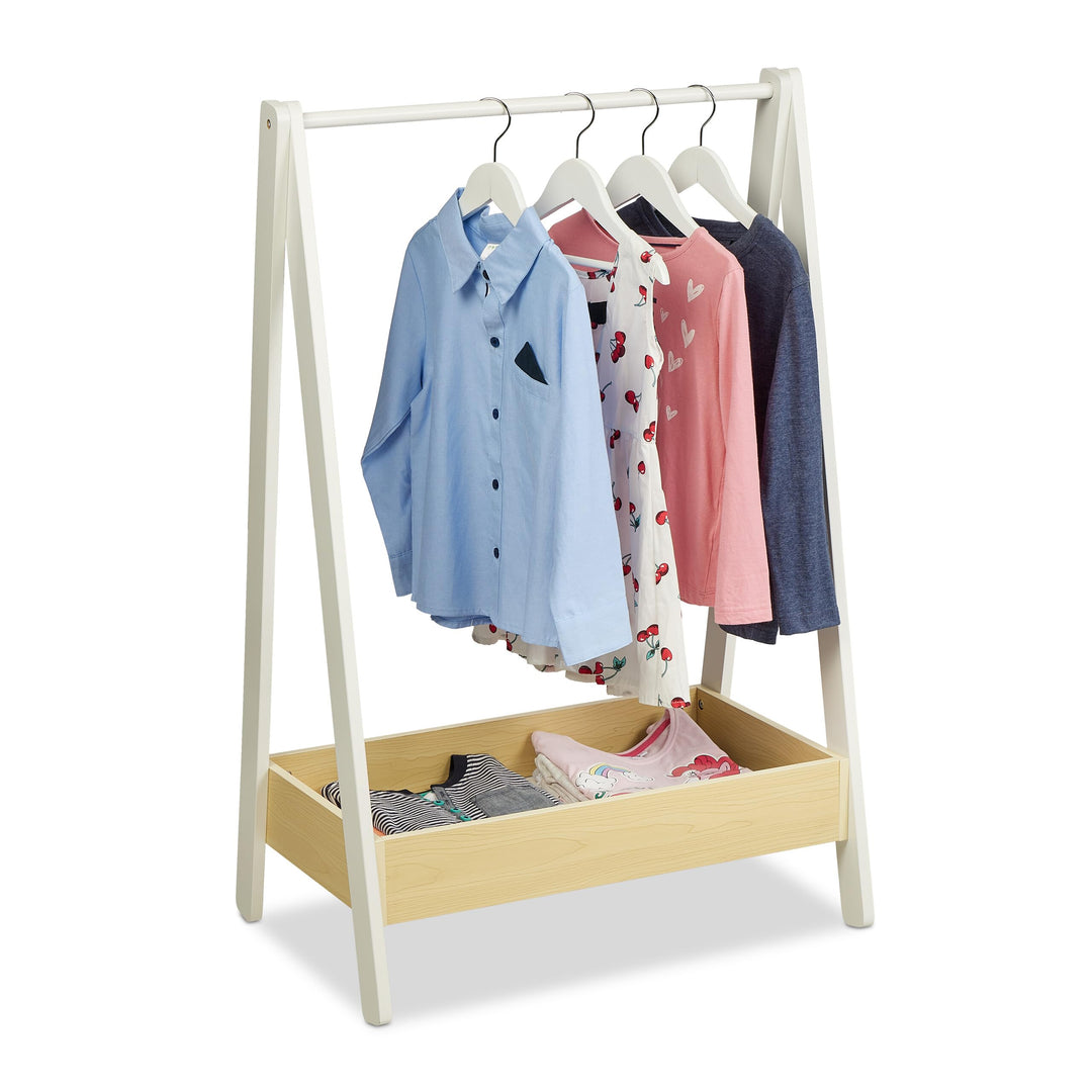 Relaxdays Kleiderständer Kinder, Standgarderobe, HxBxT 99x64,5x42,5 cm, Kleiderstange & Ablage, Kind