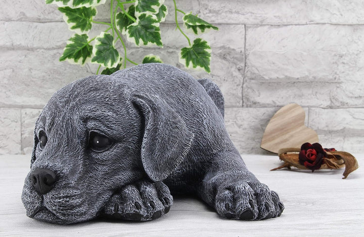 STEINFIGUREN SPICKER Steinfigur Hund liegend 219/1, Gartenfigur Steinguss Tierfigur Basaltgrau