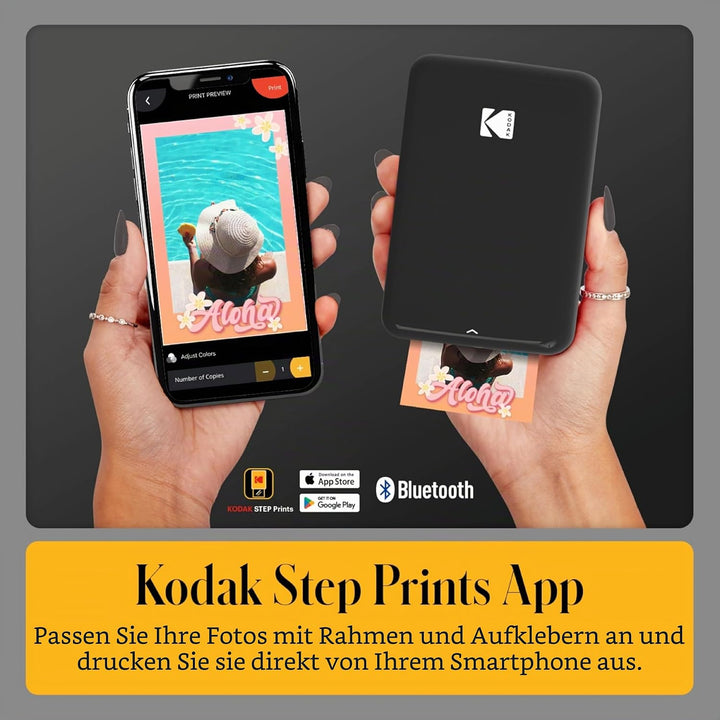 KODAK Step Drucker, Kabelloser mobiler Fotodrucker mit Zink-Technik und gratis App für iOS und Andro