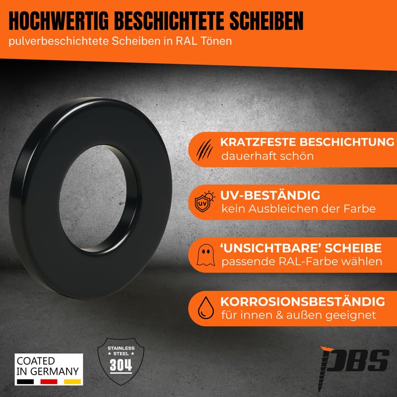Unterlegscheiben M6-100Stk. I pulverbeschichtete Unterlegscheiben Edelstahl - DIN125 I rostfreie kle