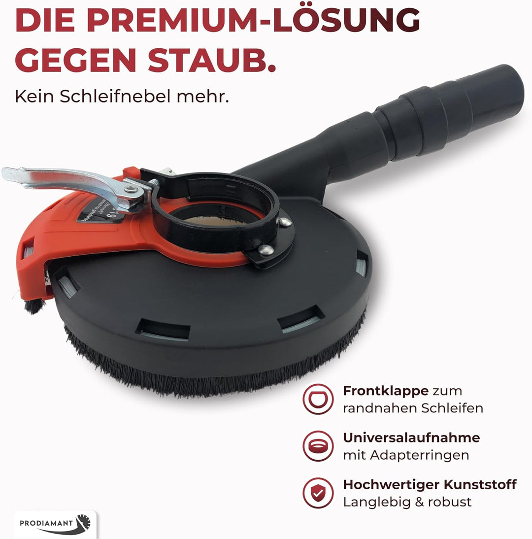 PRODIAMANT Absaughaube Set mit Bürsten für Winkelschleifer inklusive 125mm Diamant-Schleiftopf Absau