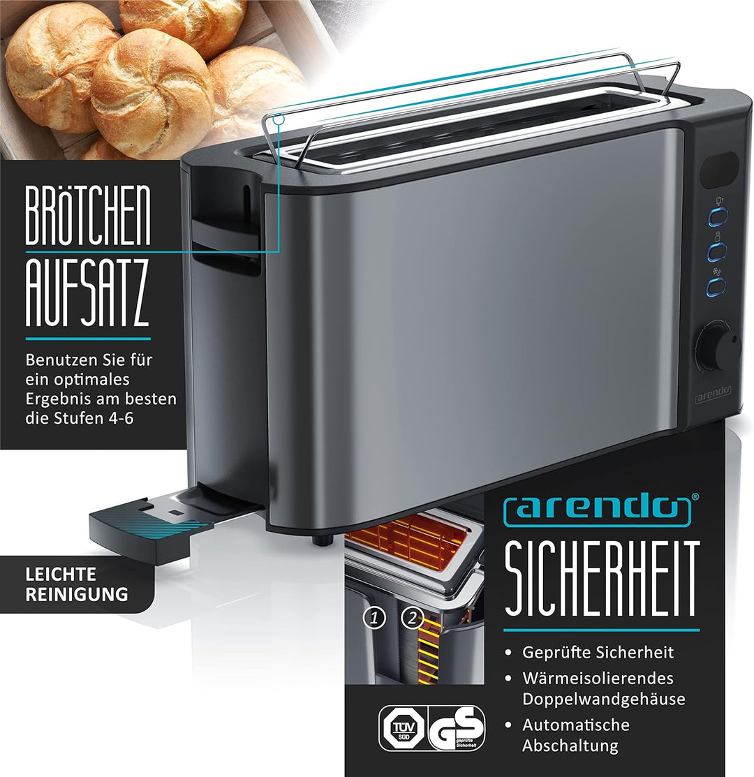 Arendo - 1000W Toster Langschlitztoaster für 2 Scheiben Toaster und Brötchenaufsatz + 6 Fach Eierkoc