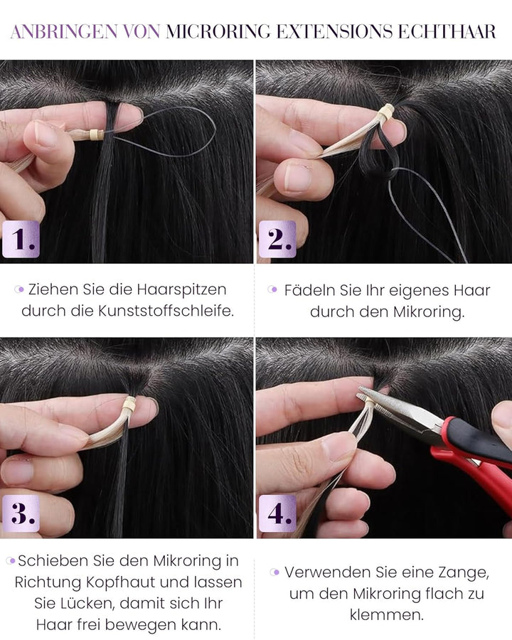 LaaVoo Micro Loop Extensions Echthaar Microring Extensions 55cm Aschblond mit Blond Strähnchen Micro