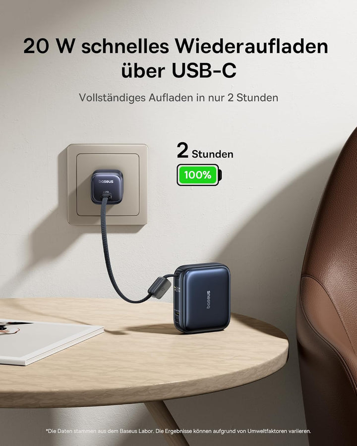Baseus AC22 Mini Powerbank 10000 mAh, 45 W PD Power Bank Small with Integrated USB-C Cable, External