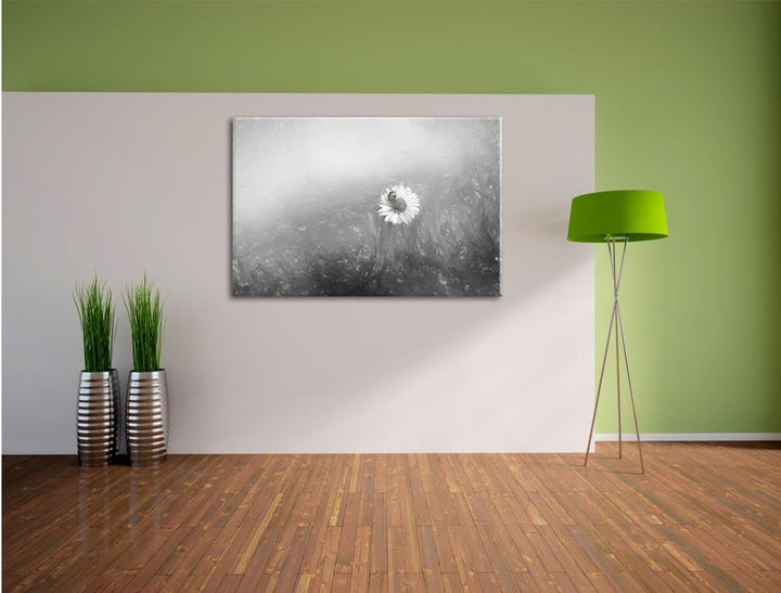 Pixxprint Gänseblümchen Marienkäfer als Leinwandbild/Grösse: 100x70 cm/Wandbild/Kunstdruck/fertig be