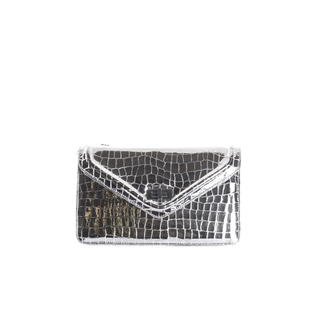 L’Intervalle Damen Amandine Stofftasche Silver Croco, Silver Croco