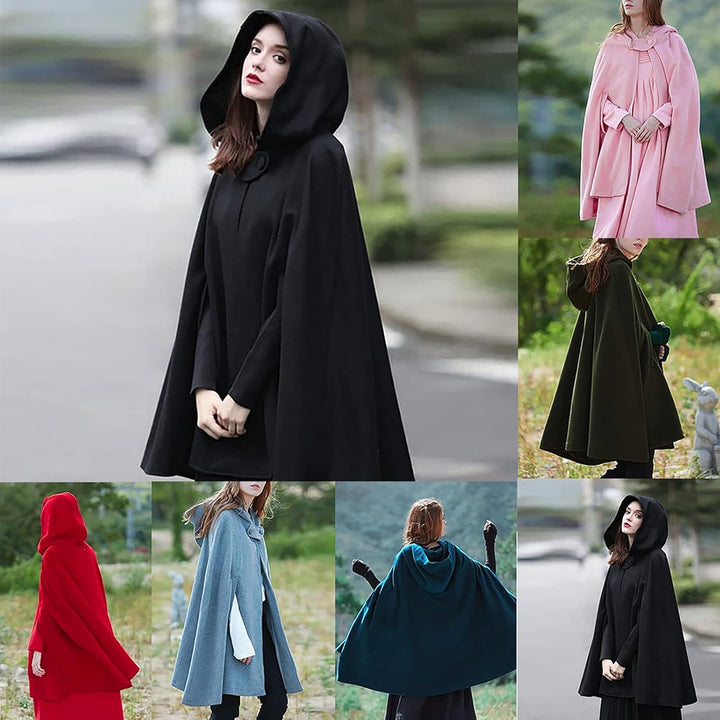 Lange Umhang mit Kapuze DamenVintage Einfarbig Poncho RobeHalloween KostümLeichte TrenchcoatWinddich