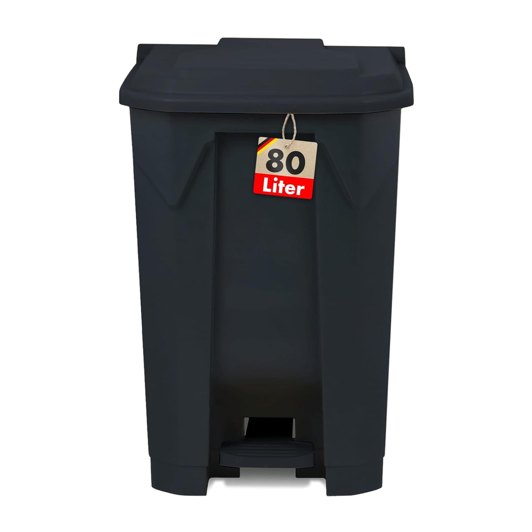 Floordirekt Mülleimer 80 Liter, grauer Deckel, Abfalleimer für Küche und Büro, Mülltrennsystem, Tret