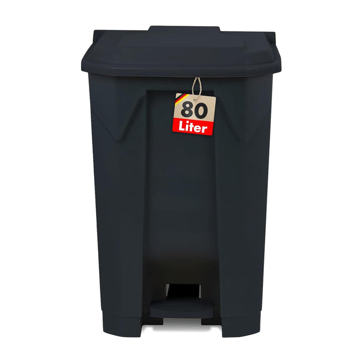 Floordirekt Mülleimer 80 Liter, grauer Deckel, Abfalleimer für Küche und Büro, Mülltrennsystem, Tret