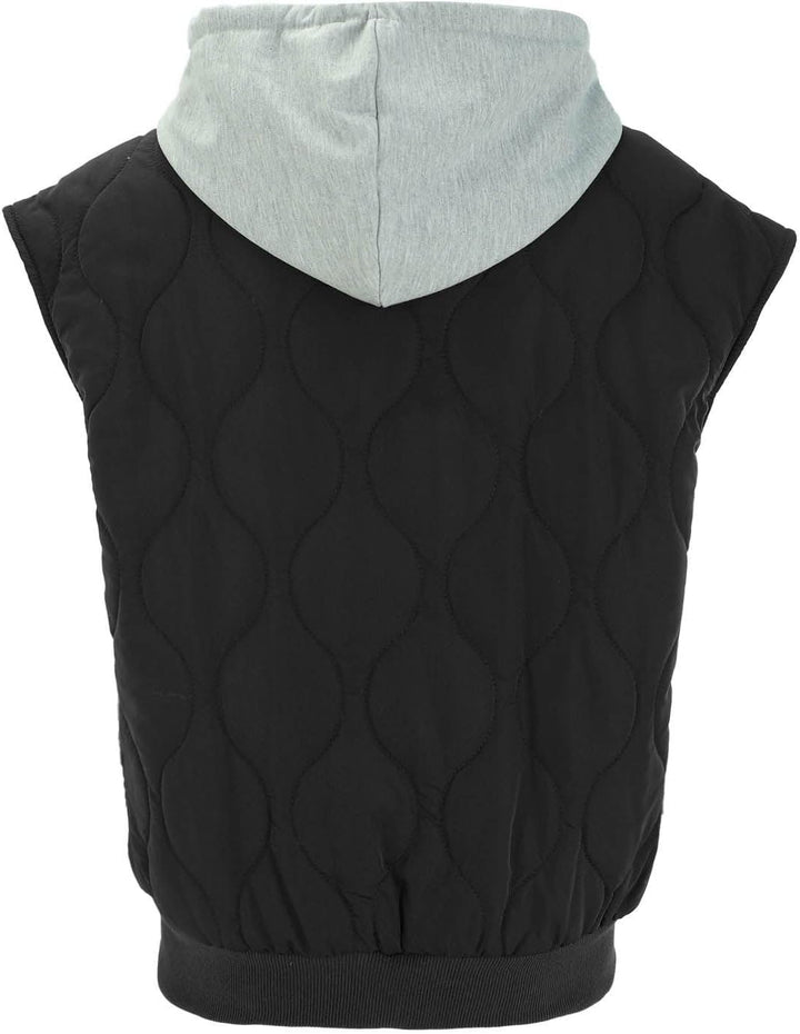 Damen Einfarbige gesteppte Baumwollweste mit Kapuze und Reissverschluss, Jacke, Mantel, Weste, Mante