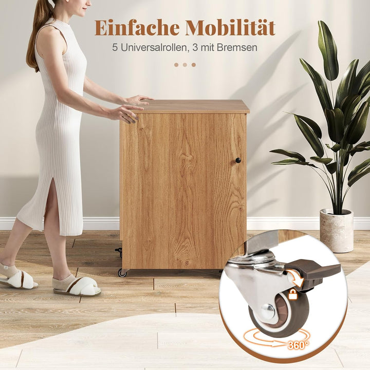 COSTWAY 2 in 1 Nähtisch klappbar mit Ladestation, Nähmaschinenschrank aus Holz mit Regalen, Nähschra