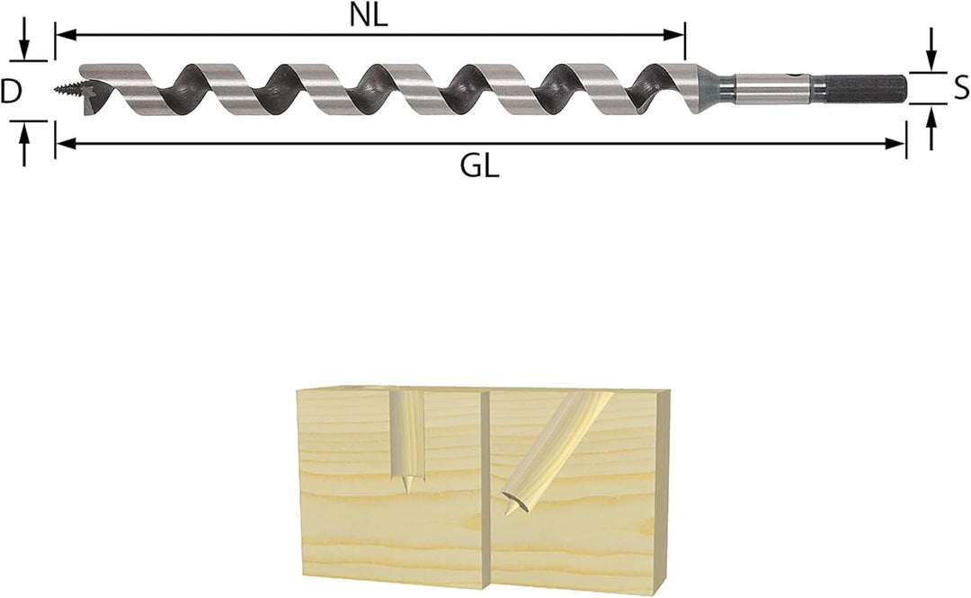 ENT 41056 Schlangenbohrer WS, Durchmesser (D) 20 mm, NL 165 mm, GL 235 mm, S 12 mm 6-kant D=20 / NL=