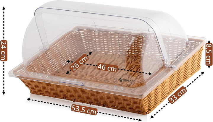 Mahlzeit Rattan Brotkorb mit Deckel | 53,5 x 33 x 25 cm | Brotkasten mit Sichtfenster, Brotkästchen