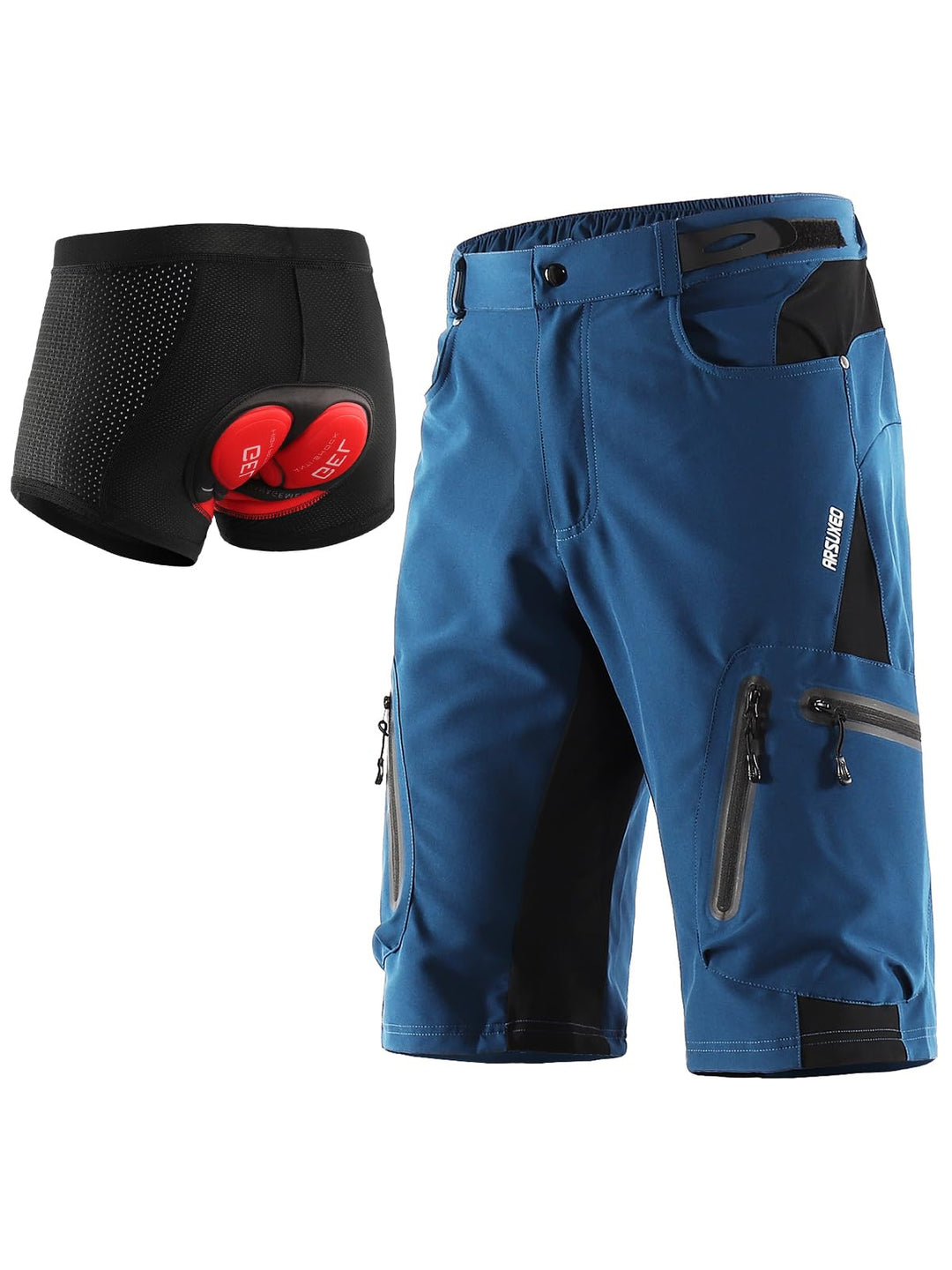 ARSUXEO Herren Radhose Loose Fit MTB Shorts Wasserabweisende Outdoor Sporthose mit 7 Taschen 1202 S