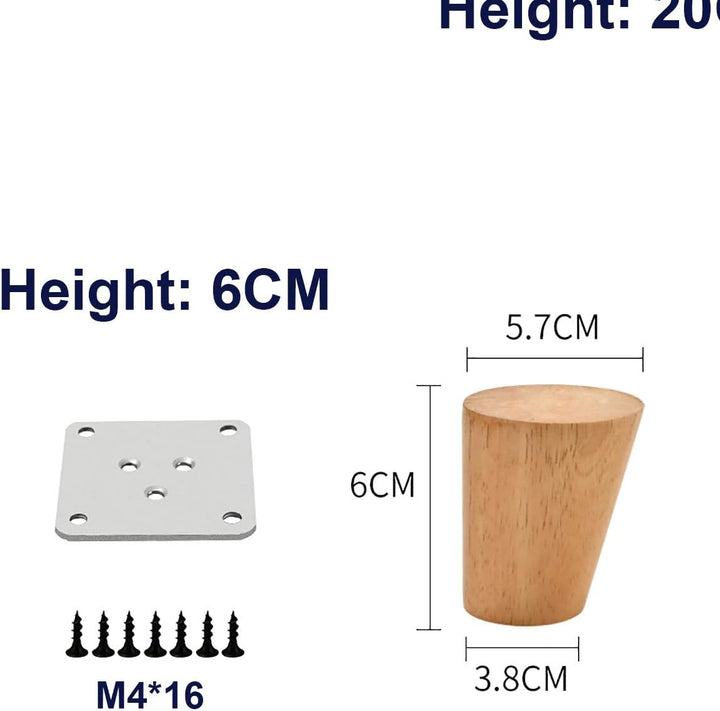 Qrity 4 Stück Möbelfüsse Holz, 6cm Ersatz Sofafüsse mit Montageplatten & Schrauben, für Schrank, Sof