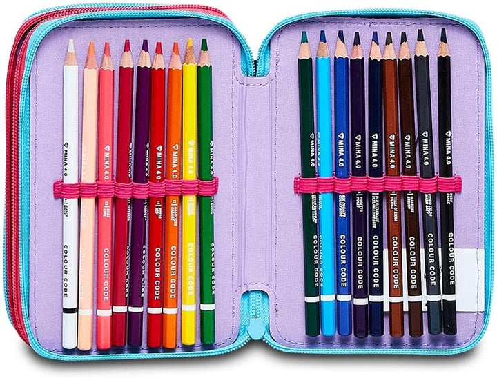 Federmäppchen mit 3 Reissverschlüssen und Stitch, blau, Taglia Unica, Schule