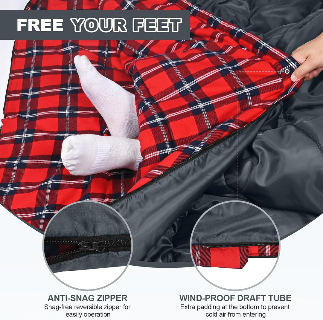 Baumwollflanell-Doppelschlafsack für Camping, Wandern oder Wandern. Queen Size 2 Person wasserdichte