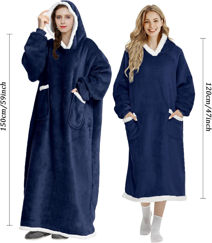 FEELJAM Decke Hoodie Decke mit Ärmeln und Kapuze Marineblaue Wolldecke mit Ärmeln tragbare Decke für