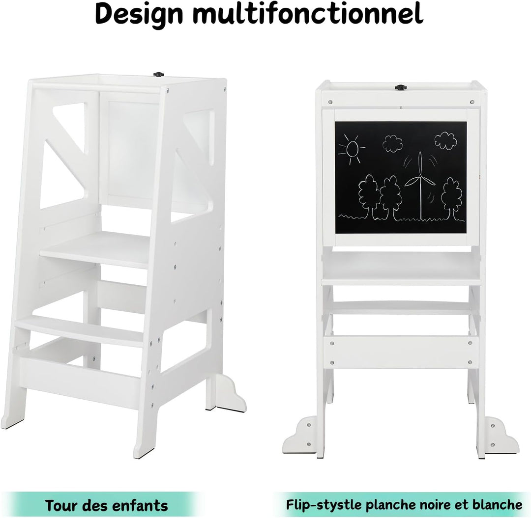 LEADZM Montessori Lernturm ab 18 Monaten – 2-in-1 höhenverstellbarer Learning Tower mit Tafel | Höch