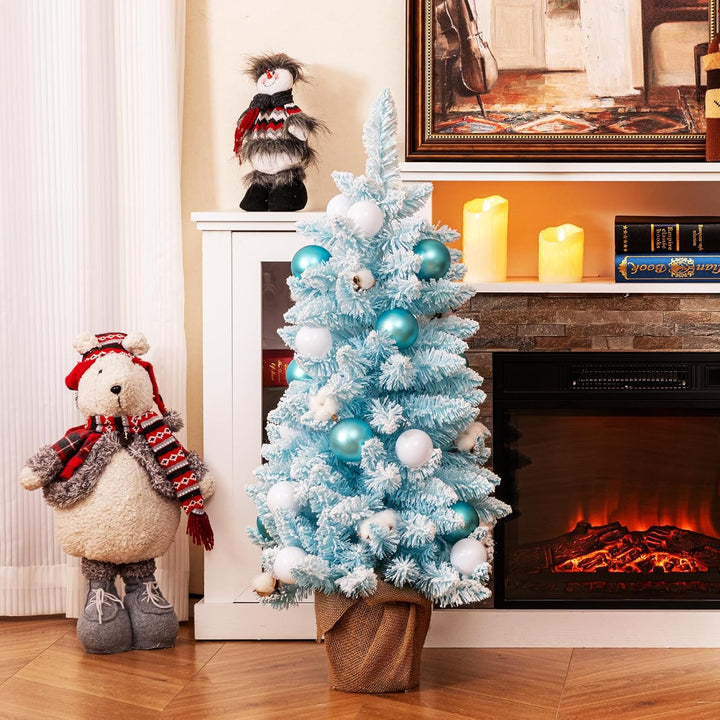KOMFOTTEU 90 cm Künstlicher Weihnachtsbaum, Tisch Christbaum mit 24 dekorativen Kugelornamenten &amp; 12