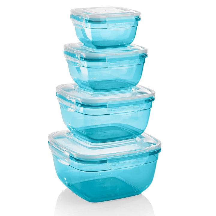 Grizzly 4er Set Frischhaltedosen (0,5L, 0,9L, 1,5L, 2,4L), quadratisch, Kunststoff, 100% luft-/wasse