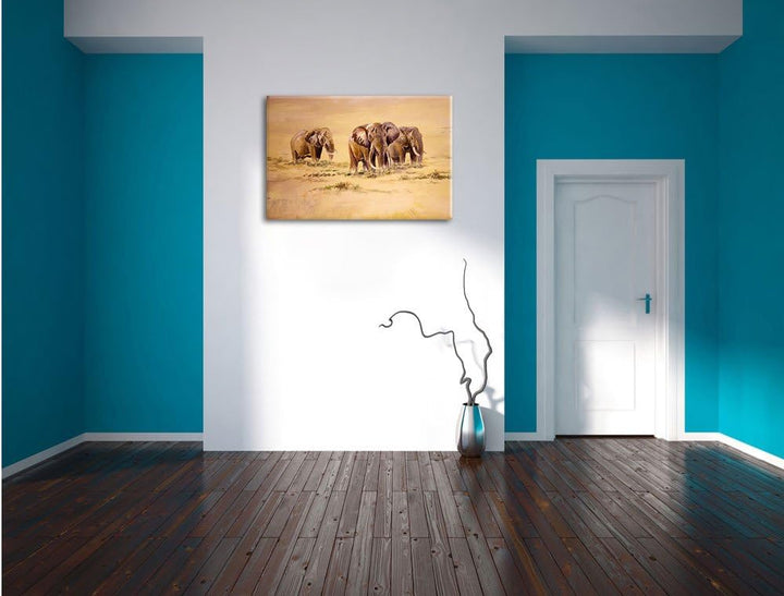Pixxprint Afrikanische Elefanten in Südafrika, Format: 100x70 auf Leinwand, 100x70