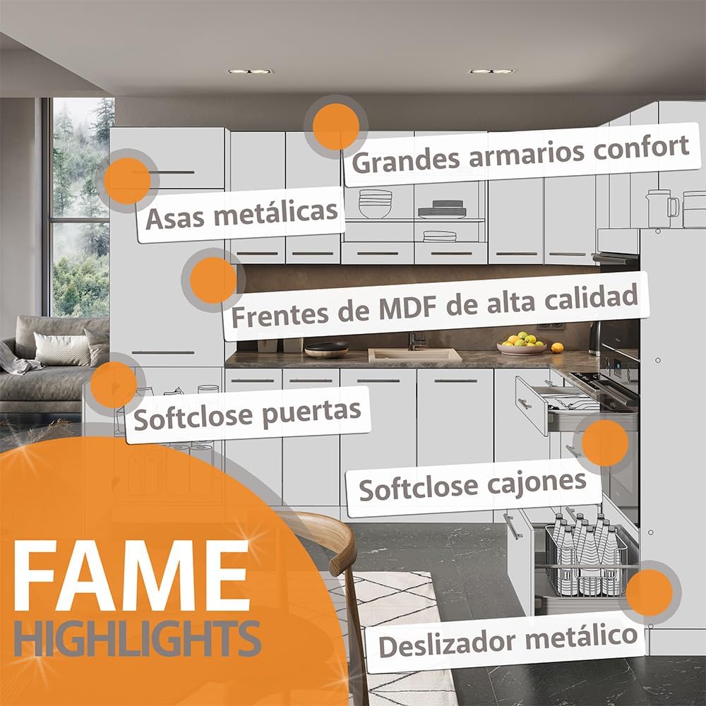 Vicco Frontblende Fame-Line, Anthrazit Hochglanz/Goldkraft Eiche, 60 cm ohne Arbeitsplatte Geschirrs