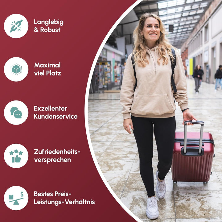 Easy Move ABS Hartschalenkoffer [ERGONOMISCH & SICHER] - Grosser Trolley Koffer mit 360° Rädern, Zah