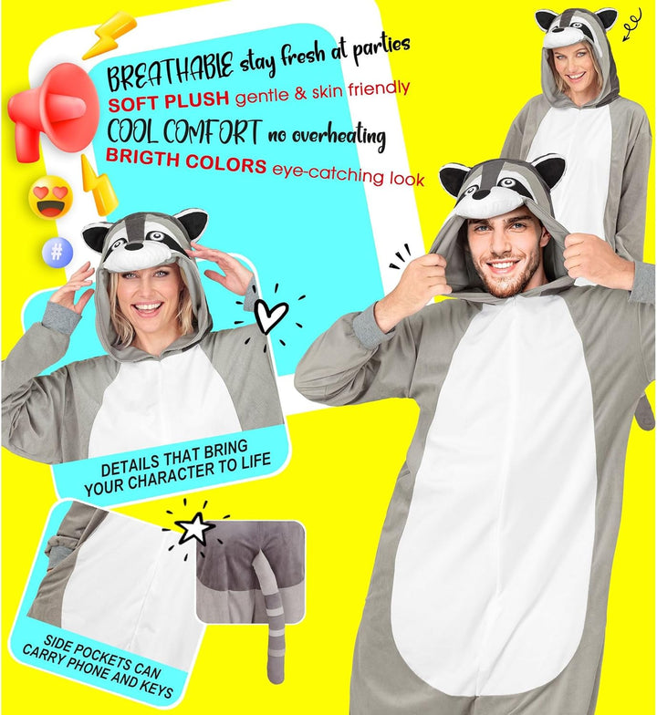W WIDMANN MILANO Party Fashion - Tier Overall für Erwachsene, weicher Plüsch Jumpsuit mit Kapuze, Ti