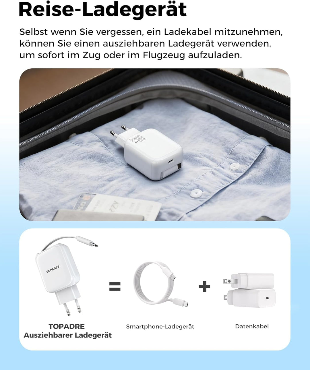 30W USB C Ladegerät, 2 Pack Schnellladegerät mit Einziehbares Ladekabel, GaN Ladegerät PD 3.0 Power