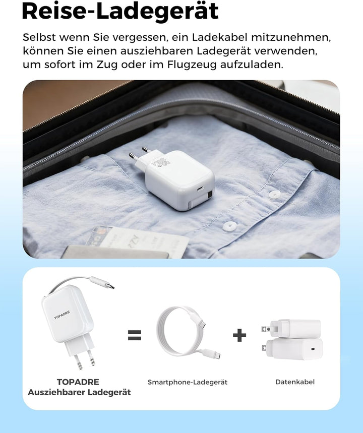 30W USB C Ladegerät, 2 Pack Schnellladegerät mit Einziehbares Ladekabel, GaN Ladegerät PD 3.0 Power
