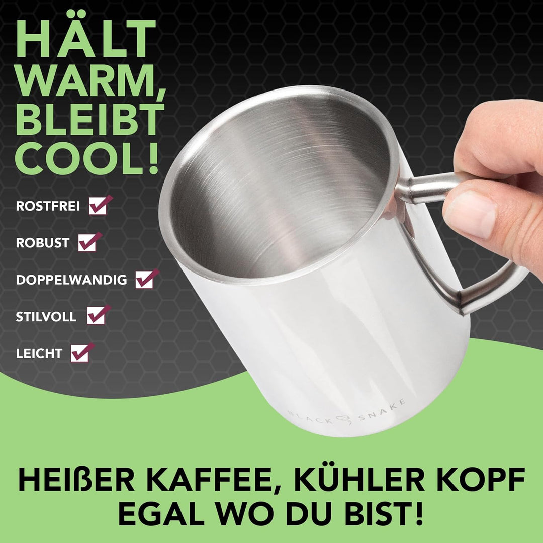 Black Snake® Camping-Thermobecher | Edelstahl-Tasse zum Campen | Outdoor-Thermotasse 300 ml | Set au