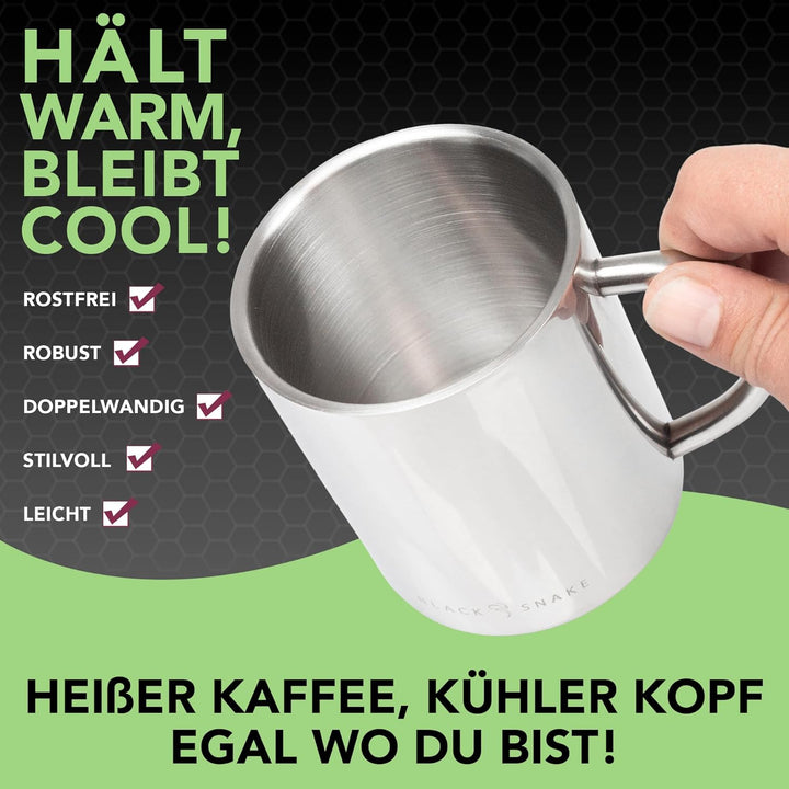 Black Snake® Camping-Thermobecher | Edelstahl-Tasse zum Campen | Outdoor-Thermotasse 300 ml | Set au