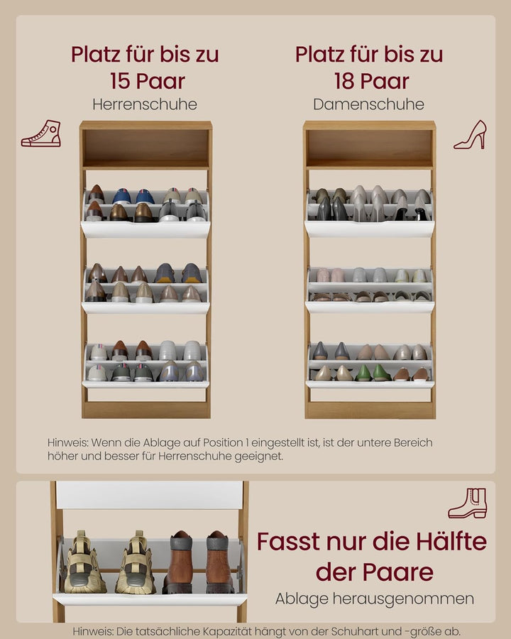 VASAGLE Custos Kollektion - Schuhschrank, Schuhkipper, Schuhaufbewahrung, offenes Fach, Trennwand ve