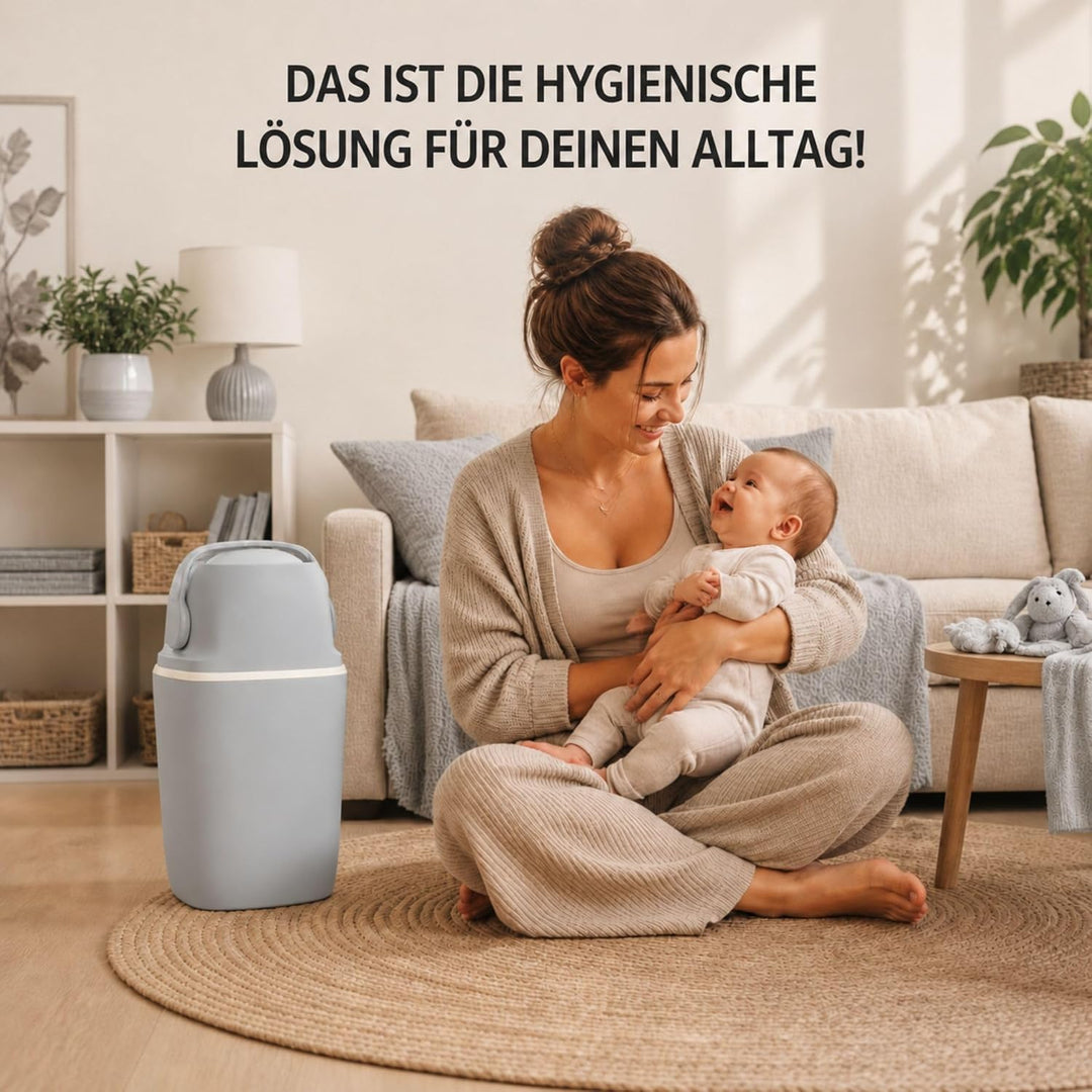 AirWell Windeleimer Geruchsdicht & Windel Blaubaer - Wickeleimer, mit Geruchsstopp-System, Einhändig