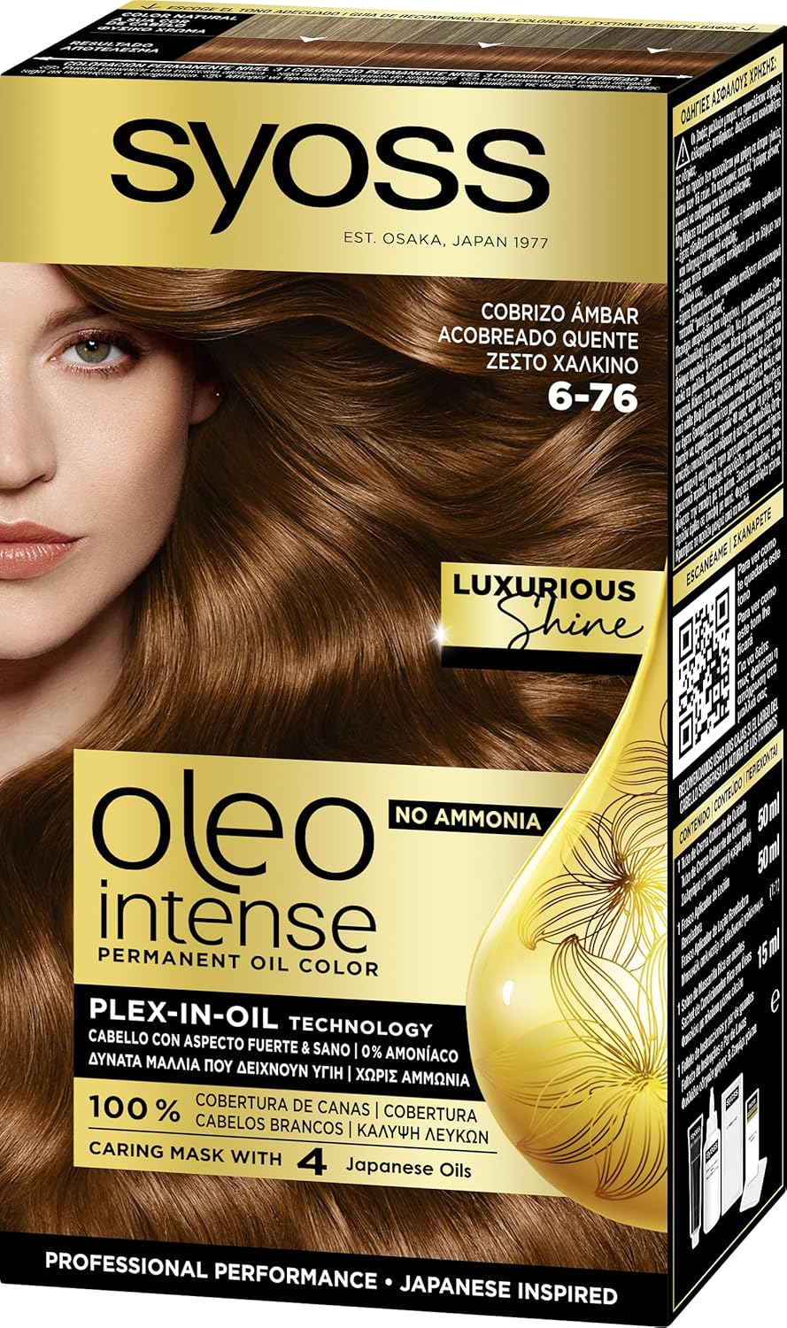 SYOSS Oleo Intense Haarfarbe 100% reine Öle 0% Ammoniak 6-76 Warmes Kupfer (3er Pack) Grau 3 stück (