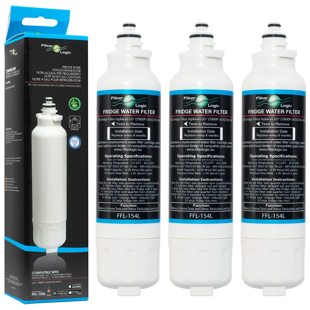 Filterlogic FFL-154L | 3x Wasserfilter kompatibel mit LG LT800P ADQ73613401 ADQ73613401-S ADQ7361340