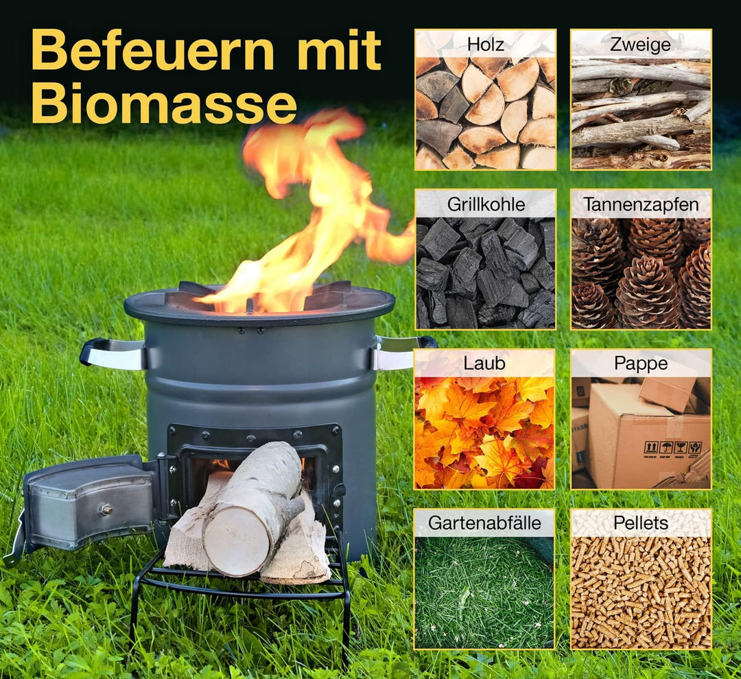 Raketenofen | Holz, Kohle oder anderen brennbaren Materialien | Outdoor-Küche | Terrassenheizung | w