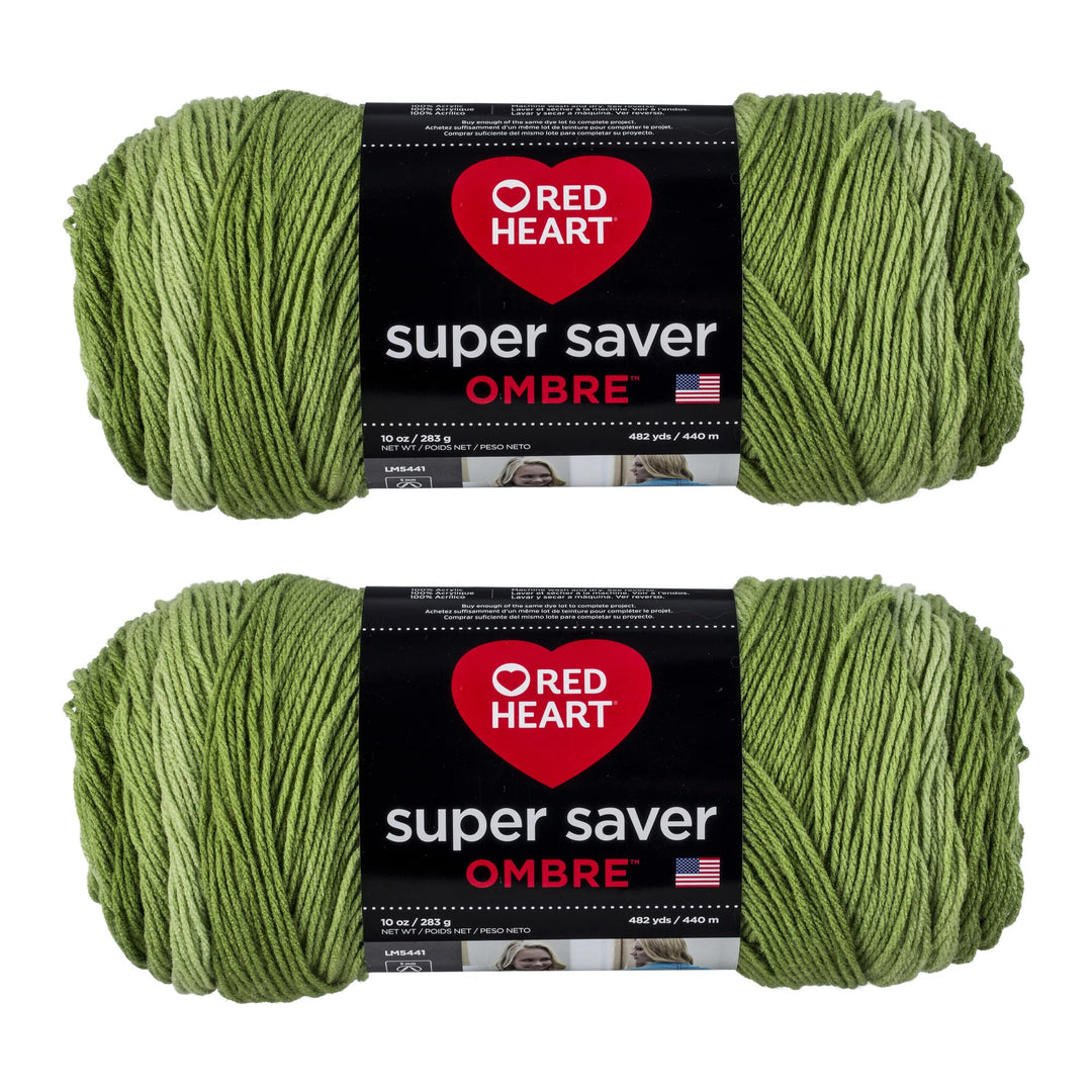 Red Heart E305.4933P02 Super Saver Jumbo Garn, Acryl, Green Apple Ombre, 2 Pack, 2 Count, Green Appl