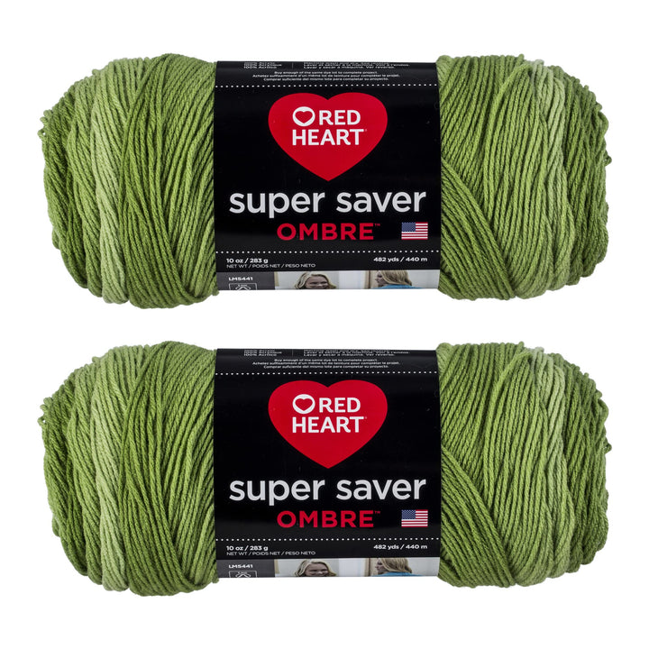 Red Heart E305.4933P02 Super Saver Jumbo Garn, Acryl, Green Apple Ombre, 2 Pack, 2 Count, Green Appl