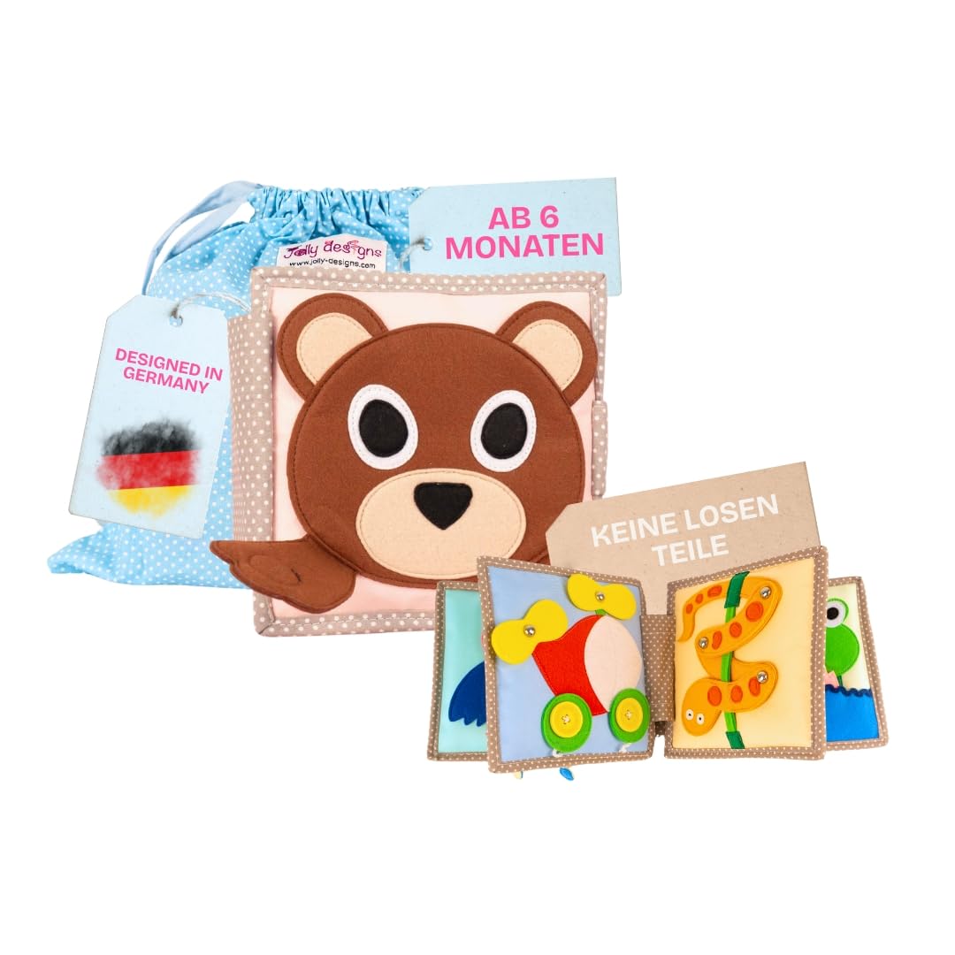 Jolly Designs 6-seitiges Mini Quiet Book | Peek a Boo- Montessori Lernspielzeug Aus Hochwertigem Sto