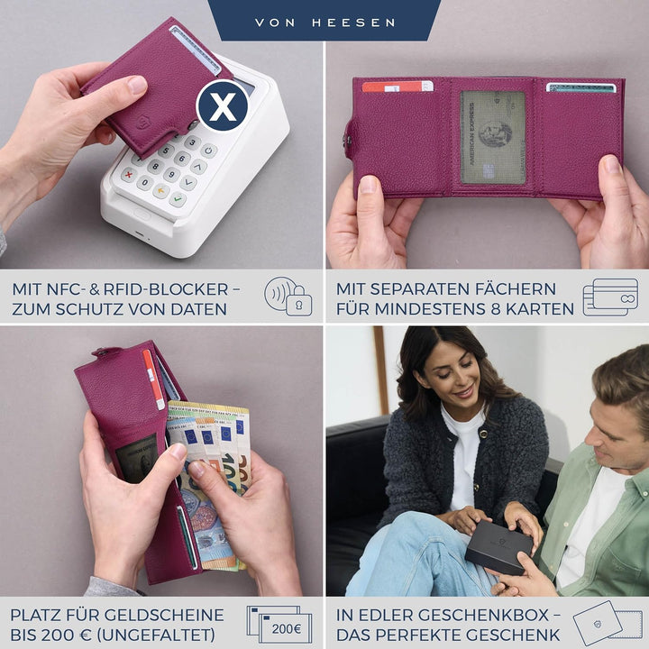VON HEESEN Slim Wallet mit Münzfach Pink Pink MINI MÜNZFACH (Kartenslot), Pink MINI MÜNZFACH (Karten