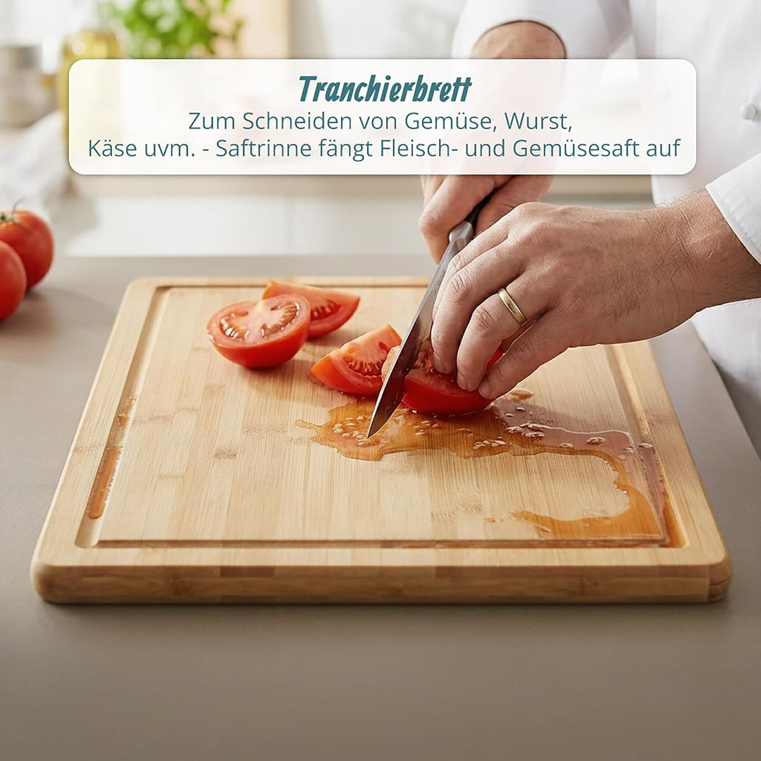 2 x Schneidebrett Bambus, antibakteriell, mit Saftrille, Küchenbrett oder Herdabdeckung, HBT: 2 x 56