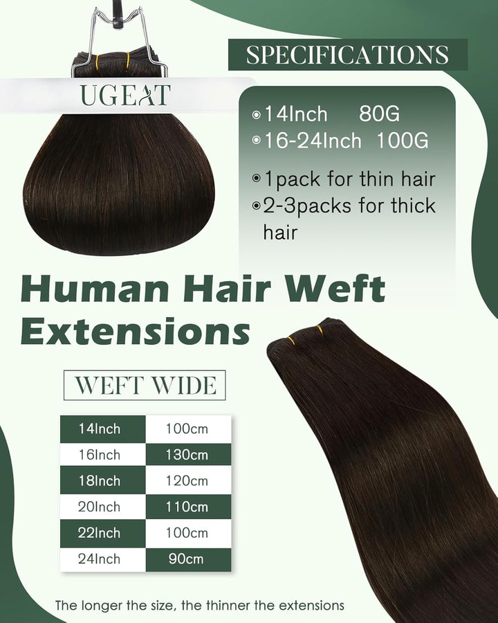 Ugeat Glatt Echthaar Extensions Tressen Dunkelbraun Extensions Echthaar Tressen Zum Einnähen Remy Do