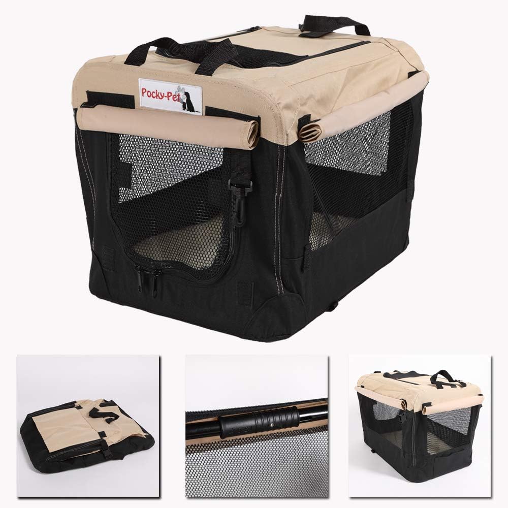 Hundetransportbox faltbar Gr. S Autotransportbox beige schwarz 49x34x34cm Hundebox Nylon 600DD strap